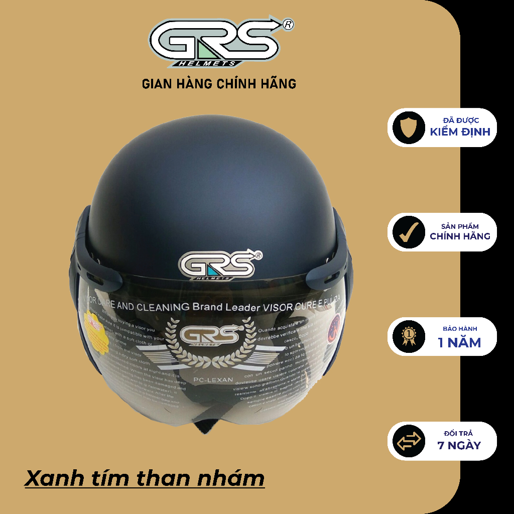 Mũ bảo hiểm nửa đầu kèm kính GRS A33K - màu xanh tím than nhám