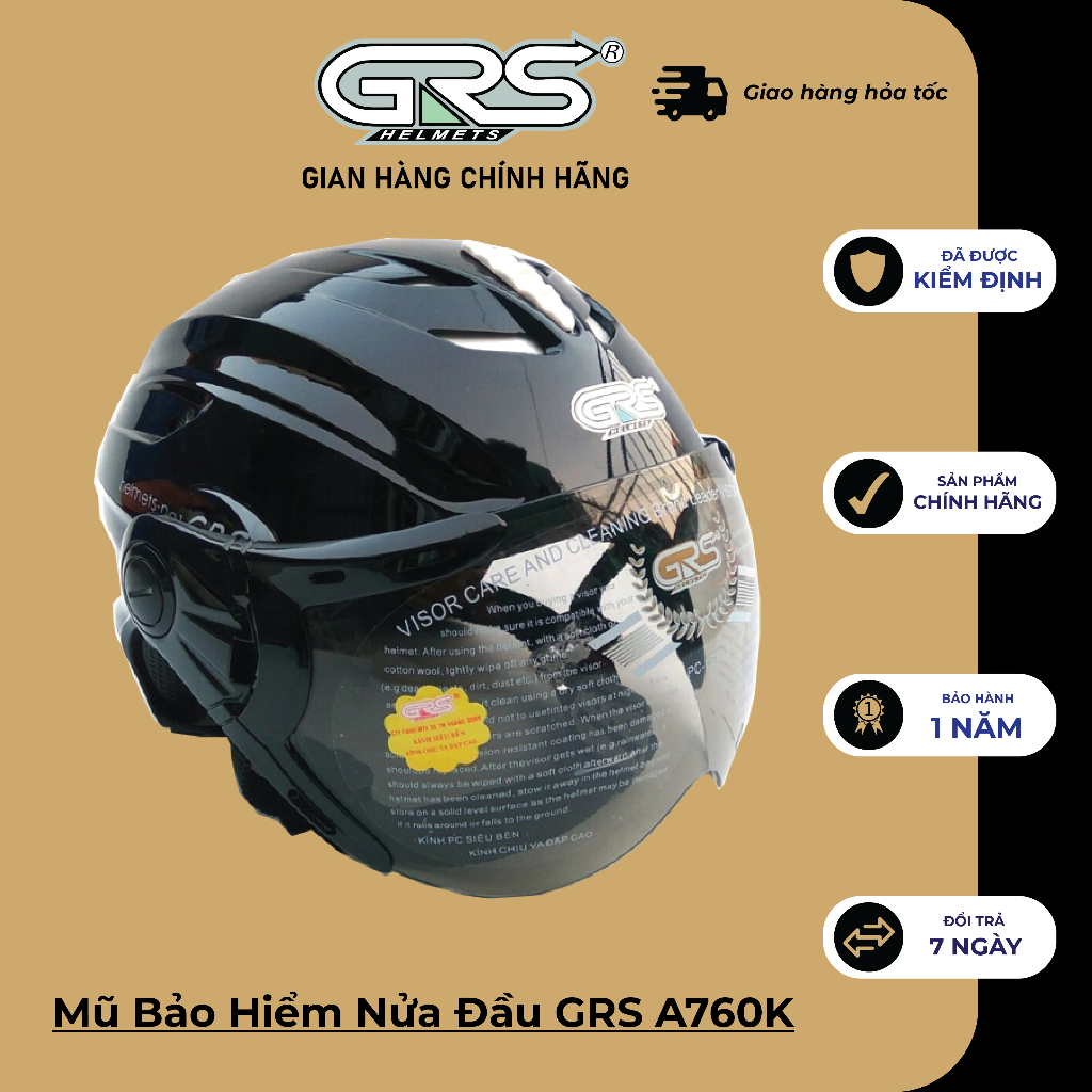 Mũ Bảo Hiểm Nửa Đầu GRS A760K (nhiều màu)