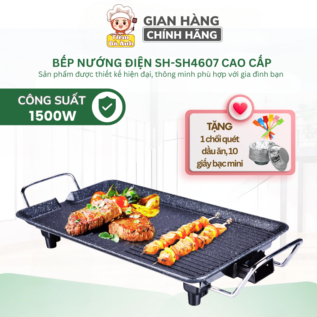 Bếp nướng điện không khói SHD4707 công suất 1500w 6 mức nhiệt, mặt tráng men chống dính, bảo hành 12 tháng