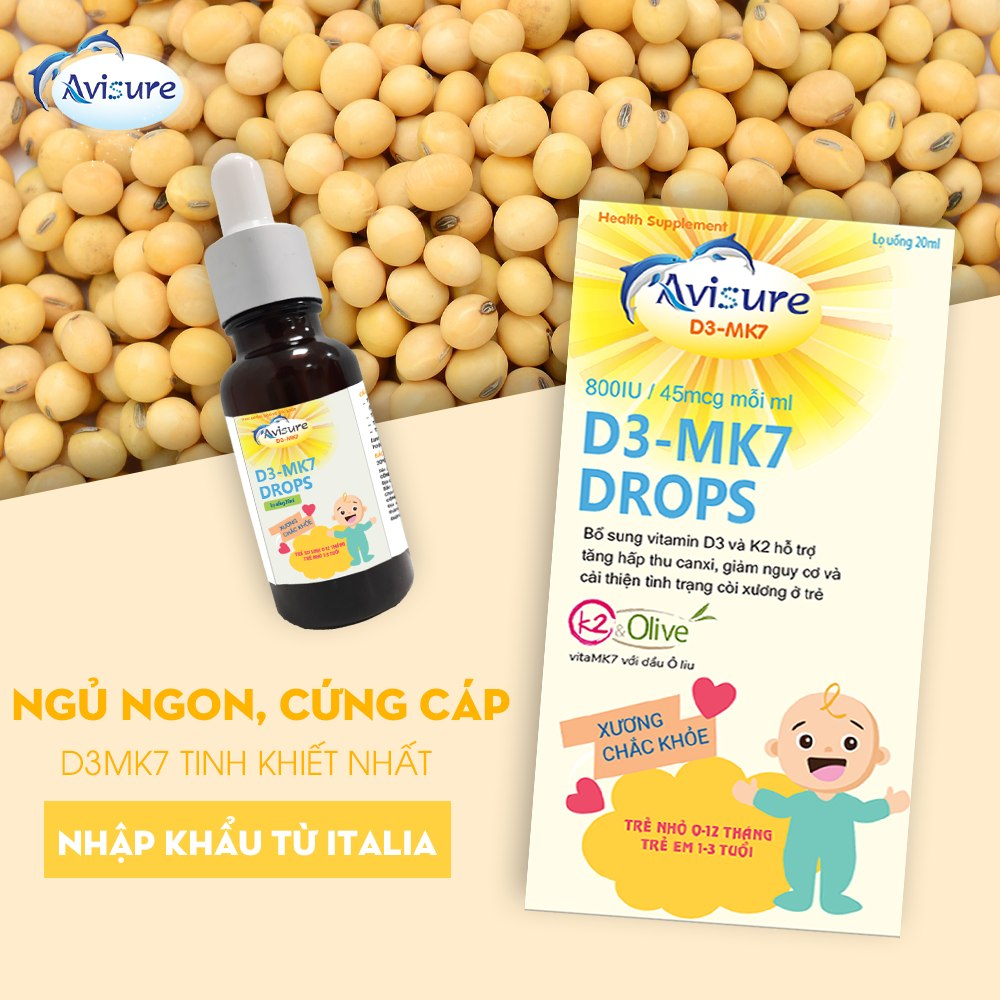 Vitamin D3 K2 tinh khiết Italia Avisure D3MK7 giúp bé cao lớn, ngủ ngon 20ml