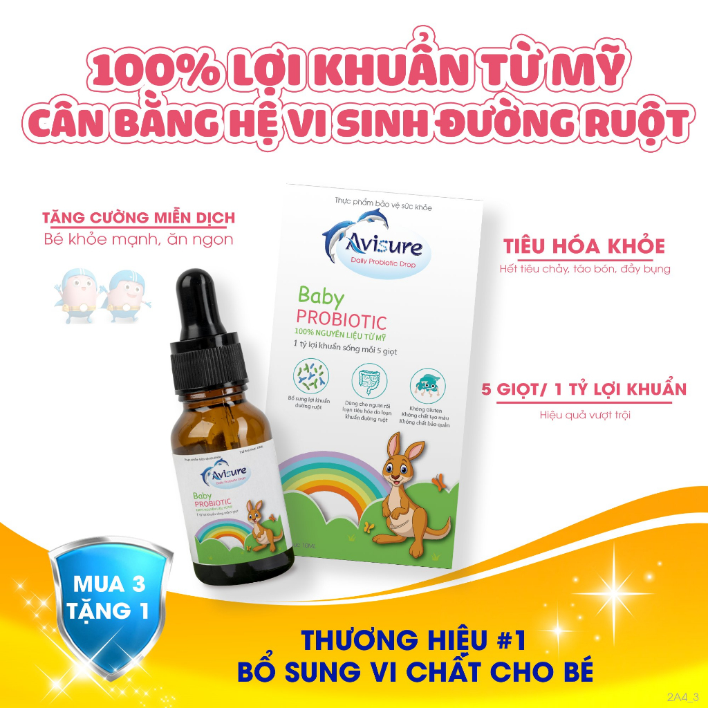 Men vi sinh cho bé Avisure Baby Probiotic từ Mỹ hỗ trợ bé ăn ngon, tiêu hoá khoẻ (10ml - 40 ngày)