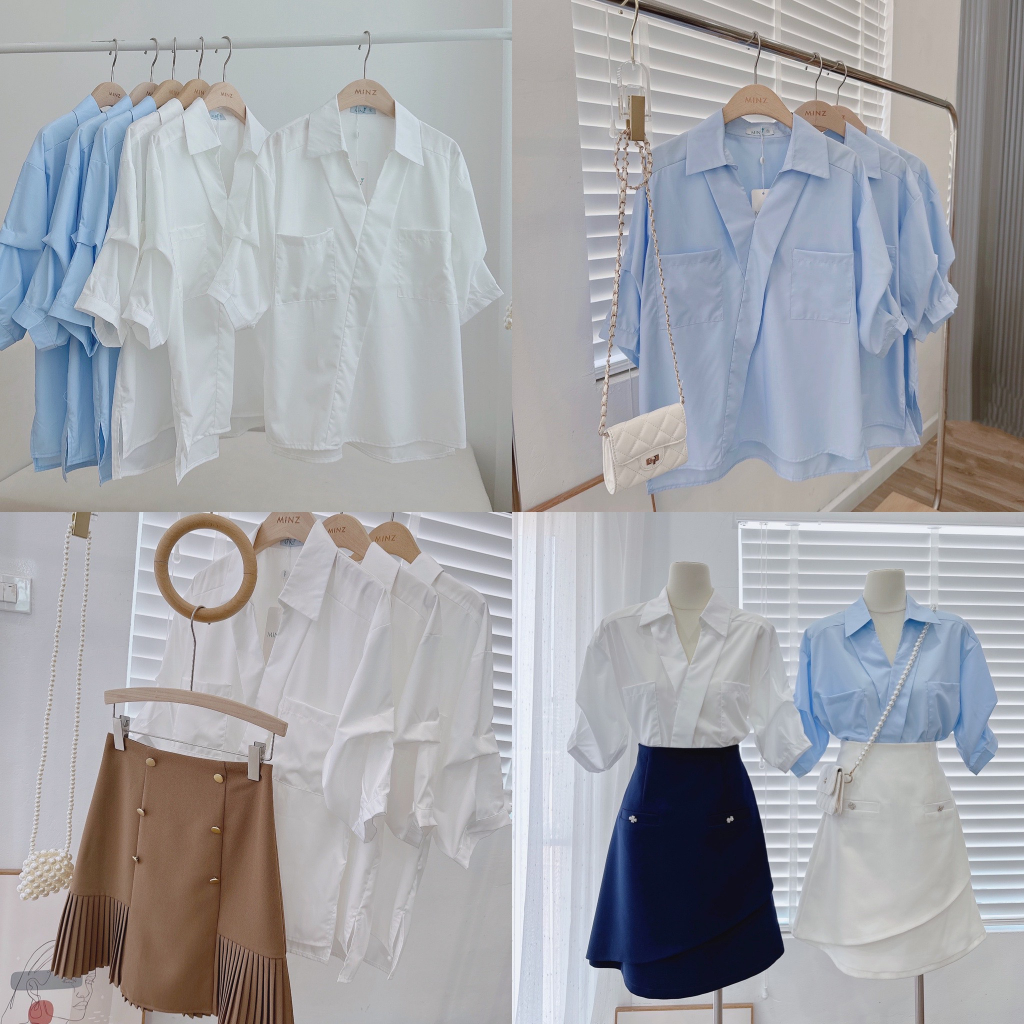 Áo Sơ Mi Vạt Lệch MINZ STORE Mã 2044, Thiết Kế Tay Lửng Phong Cách Công Sở