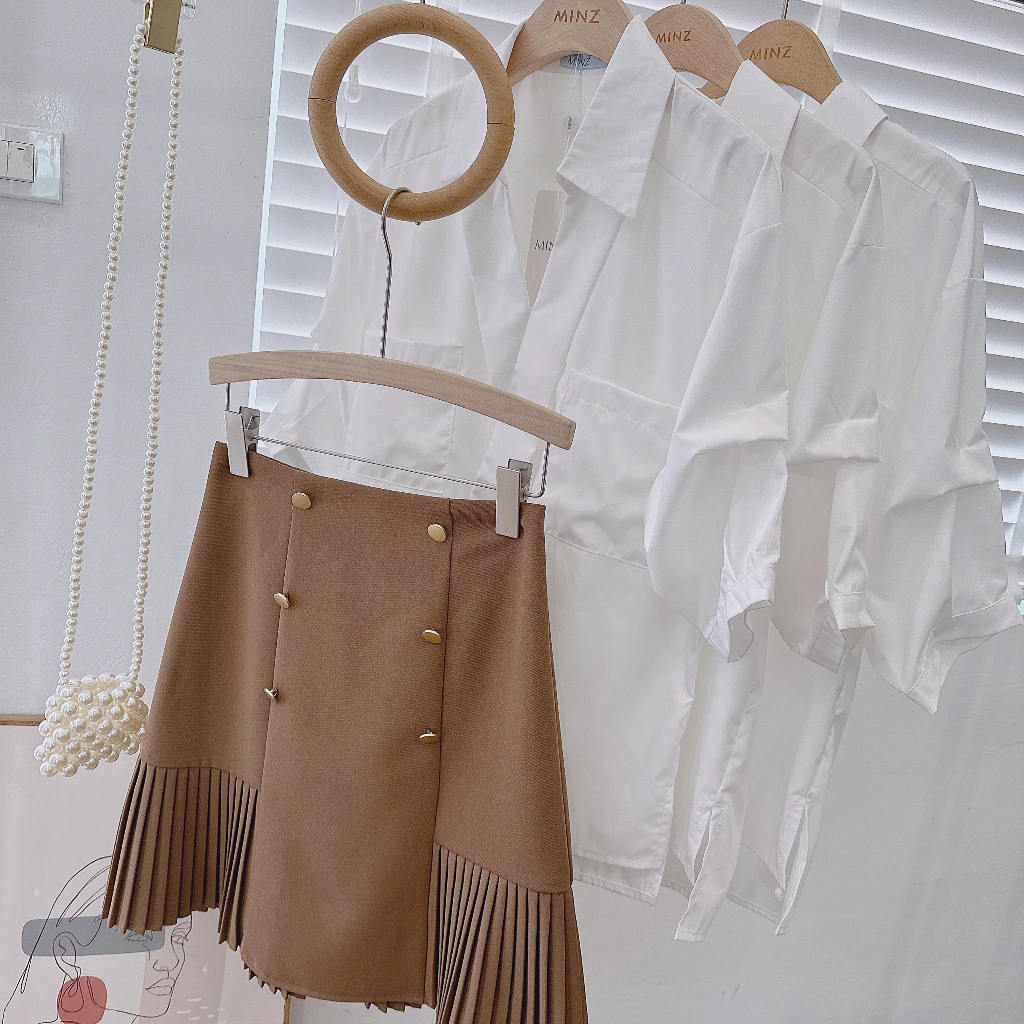 Áo Sơ Mi Vạt Lệch MINZ STORE Mã 2044, Thiết Kế Tay Lửng Phong Cách Công Sở