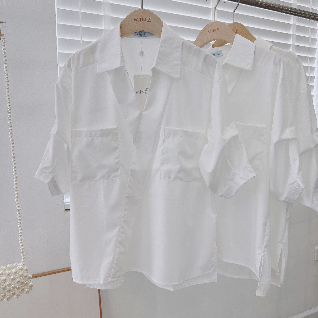 Áo Sơ Mi Vạt Lệch MINZ STORE Mã 2044, Thiết Kế Tay Lửng Phong Cách Công Sở