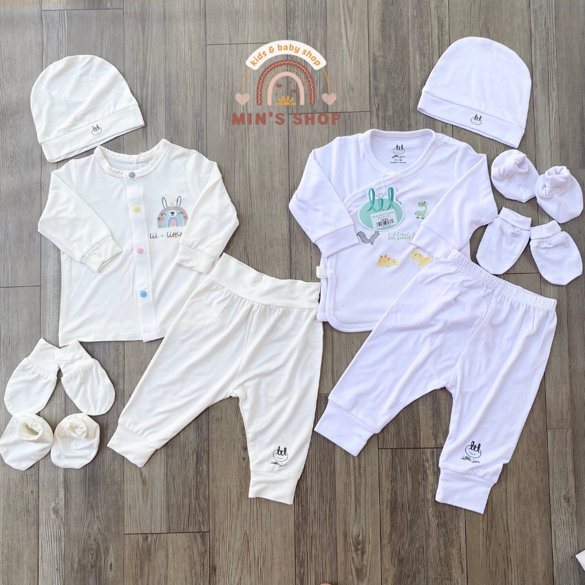 Bộ Cài Thẳng, Cài Chéo Little Love, Chất Liệu Bambo Mềm Mại Cho Bé Sơ Sinh, Tặng Mũ, Bao Chân Tay, Yếm