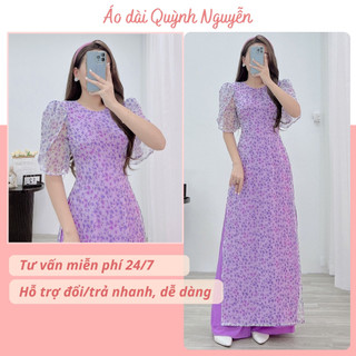 Áo dài cách tân, áo dài nữ tơ óng 4 tà áo dài hoa nhí MÃ TK57