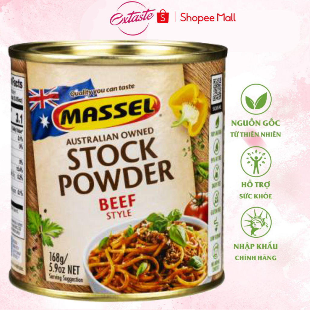 Hạt nêm vị bò Massel Premium Stock Powder Beef Style toosot cho sức khỏe cả gia đình lon 168g extaste