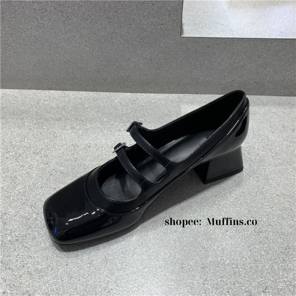 Giày Mary Jane hai dây ngang đế cao 4.5cm phong cách retro 2023