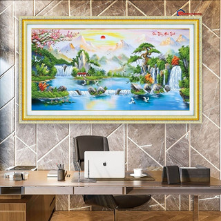 Tranh thêu chữ thập phong cảnh sơn thủy hữu tình 1m x 55cm