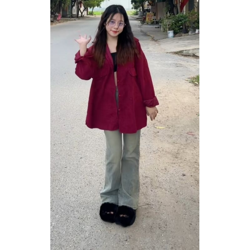 Áo Sơ Mi Nhung Tăm Quốc Dân Hàng Quảng Châu Loại 1 Mặc Được Quanh Năm Free Size < 75kg