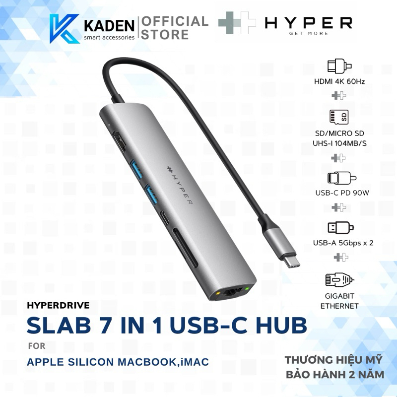 Cổng Chuyển HyperDrive Slab 7 In 1 Usb-C Hub (HD22H)-Hàng Chính Hãng