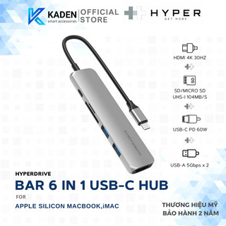 Cổng chuyển hyperdrive bar 6 in 1 usb-c hub for macbook, surface, pc & devices hd22e-hàng chính hãng