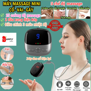 Máy massage cổ mini đeo cổ điện xung 2 điện cực, Miếng dán mát xa cổ vai gáy cao cấp 9 cường độ 4 chế độ 3 mức nén nóng