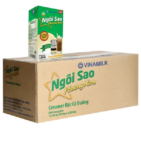 Combo 2 Thùng Hộp Sữa đặc có đường Ngôi sao Phương Nam Xanh lá hộp giấy 1284g