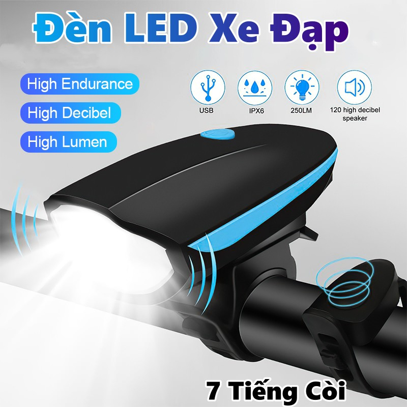 Đèn xe đạp, Đèn LED Xe Đạp,  Đèn xe đạp thể thao siêu sáng có còi pin sạc usb led T6 chống nước loại cao cấp nhất.
