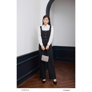 Set công sở đen vải chéo phối quần dài ống đứng YOONA - YT14S077