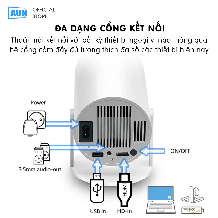 AUN HY300 - Máy chiếu mini xoay 180 độ - tích hợp Android 11 và tính năng Auto keystone chỉnh nghiêng trên gimbal