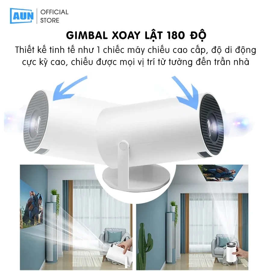 AUN HY300 - Máy chiếu mini xoay 180 độ - tích hợp Android 11 và tính năng Auto keystone chỉnh nghiêng trên gimbal