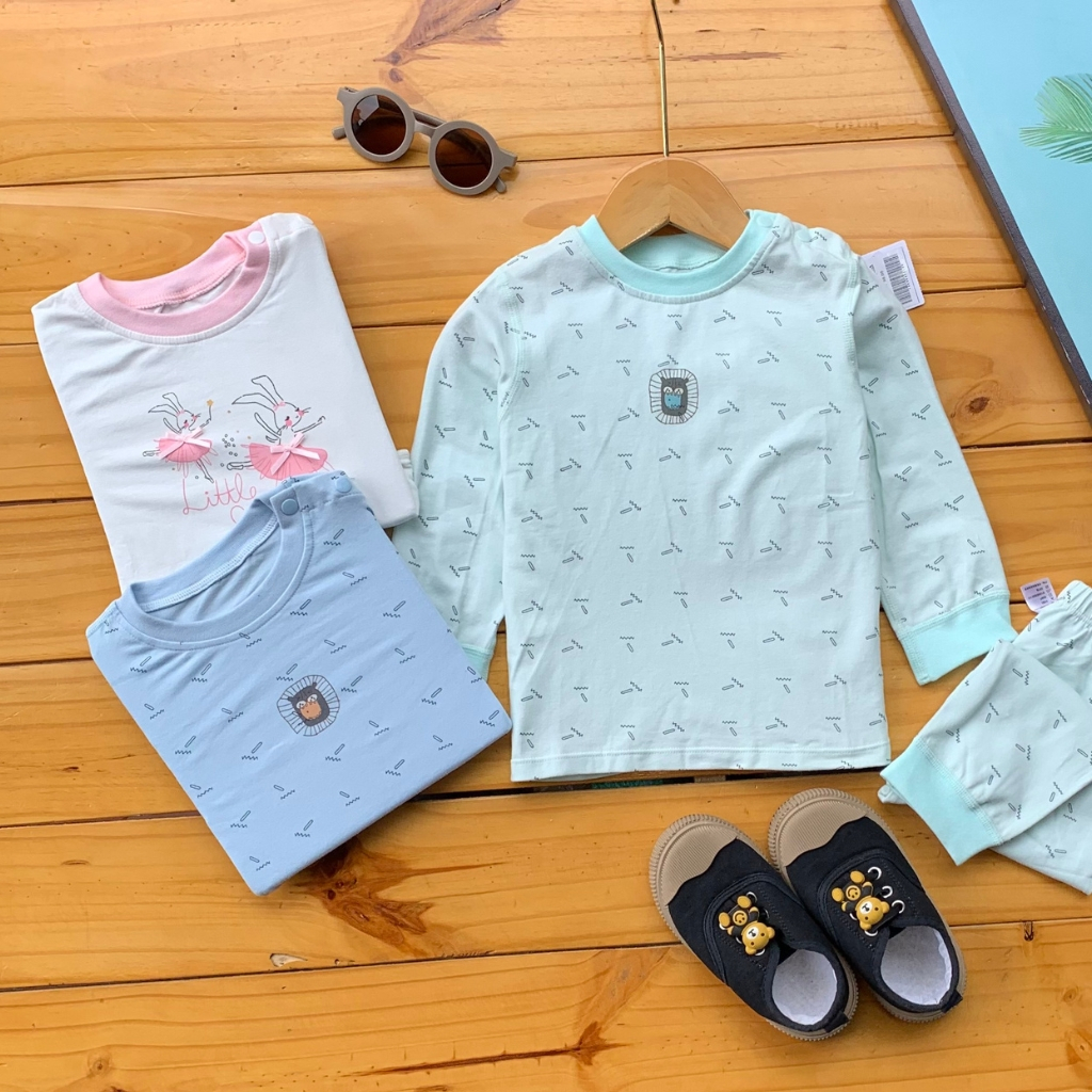 Bộ thu đông dài tay cotton cho bé, bộ mỏng cài vai bé trai, bé gái 10 - 16kg.