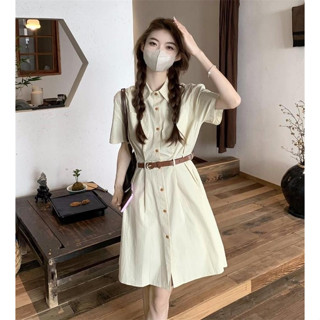 Váy sơ mi kèm dây thắt lưng, váy sơ mi thắt eo hàng Quảng Châu loại 1 mềm mịn, cực mát