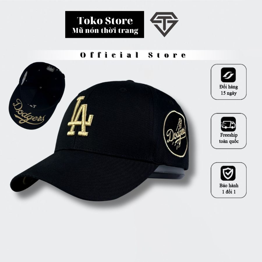 Mũ lưỡi trai MLB màu đen thêu nổi Logo LA Dodgers dưới lưỡi, Nón kết LA siêu đẹp, Full hộp