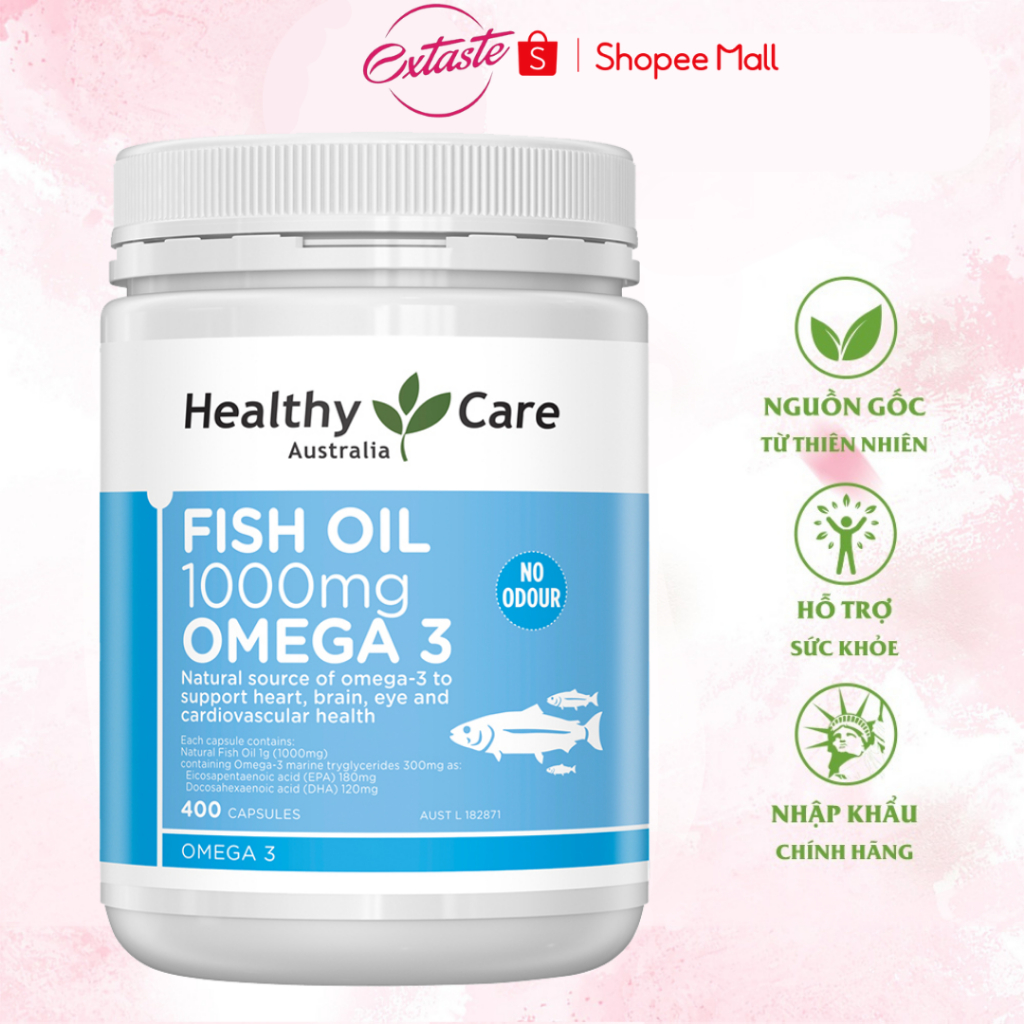 Dầu cá tự nhiên Healthy Care Fish Oil 1000mg Omega 3 sáng mắt 400 viên - extaste