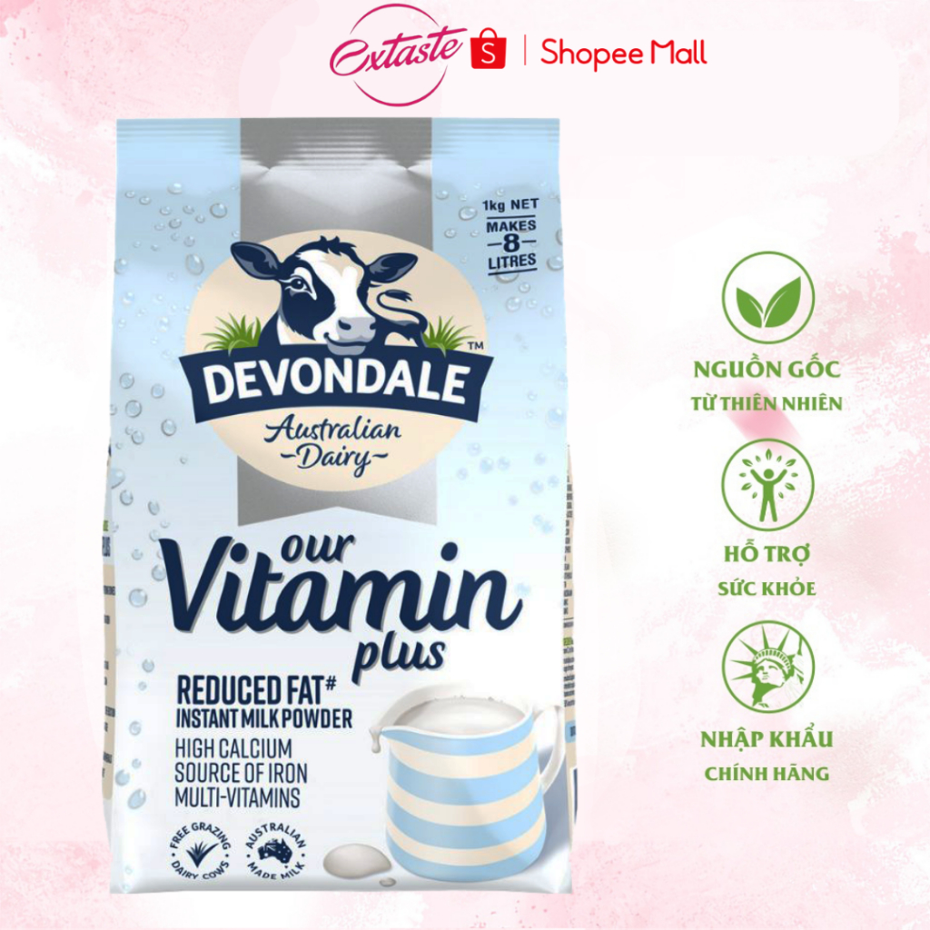 Sữa tươi dạng bột nguyên kem devondale vitamin plus 1kg thêm 14 loại vitamin a2 cho bé phát triển toàn diện Healthy care