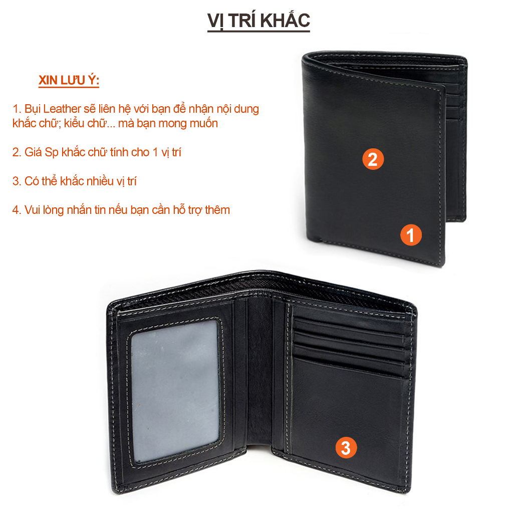 Ví nam da bò khắc tên theo yêu cầu V101K - Bụi leather