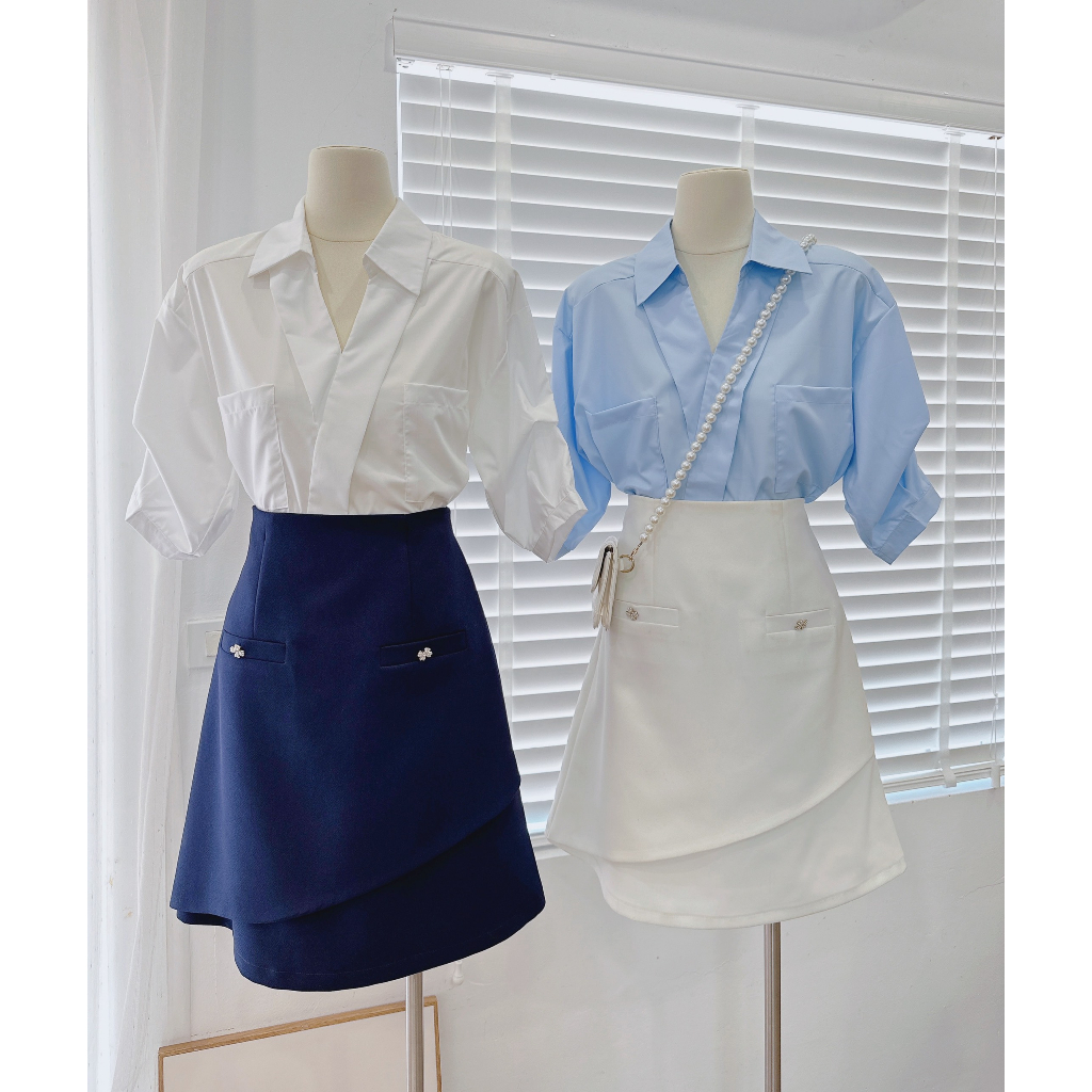 Áo Sơ Mi Vạt Lệch MINZ STORE Mã 2044, Thiết Kế Tay Lửng Phong Cách Công Sở