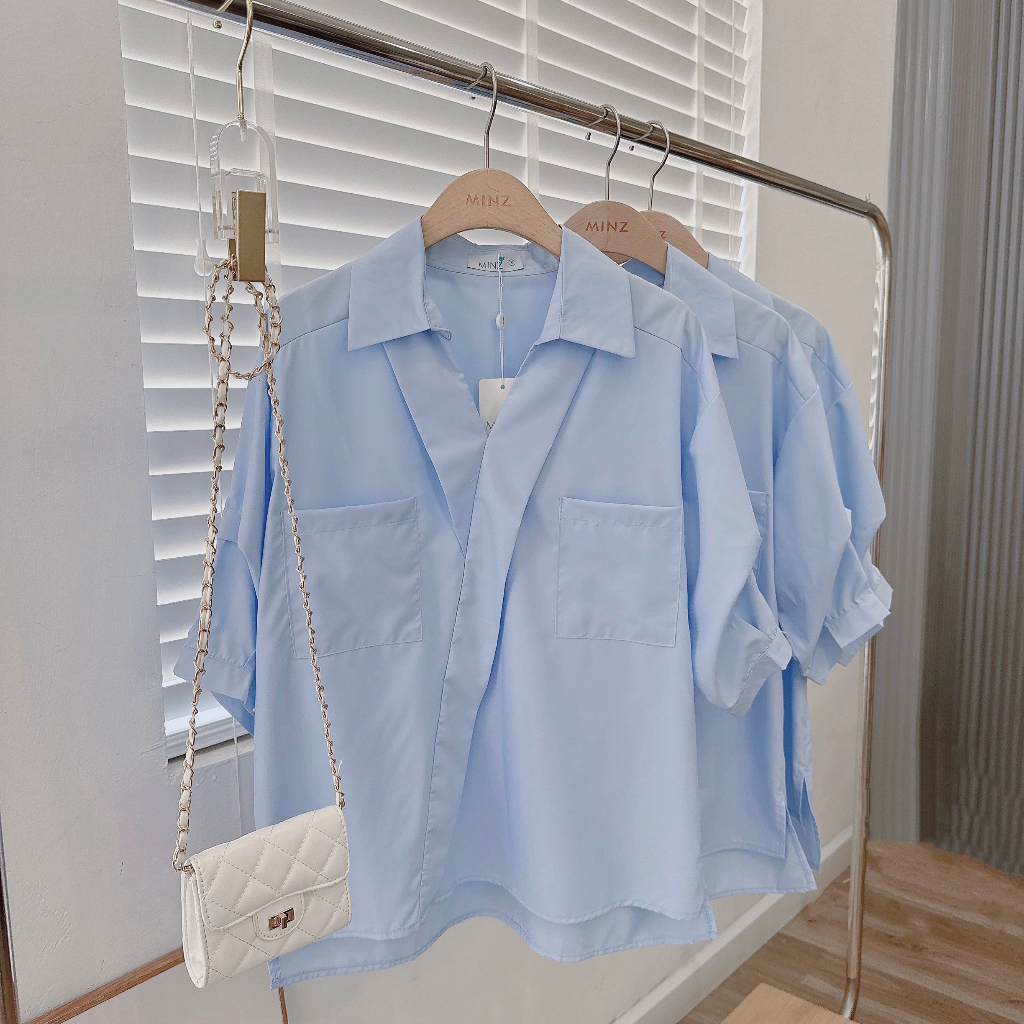 Áo Sơ Mi Vạt Lệch MINZ STORE Mã 2044, Thiết Kế Tay Lửng Phong Cách Công Sở