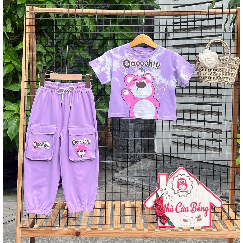 Nhà của Bống - Set jogger bé gái phối gấu dâu
