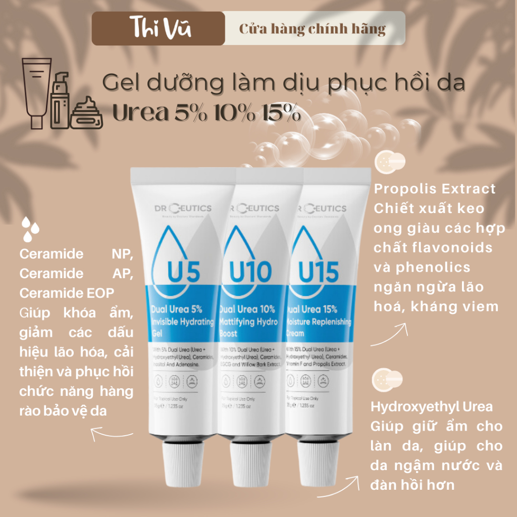 Gel Dưỡng Ẩm Và Phục Hồi Da Drceutics Dual Urea 5%, 10%, 15% U5 U10 U15 Dr Ceutics 35g - Thi Vũ