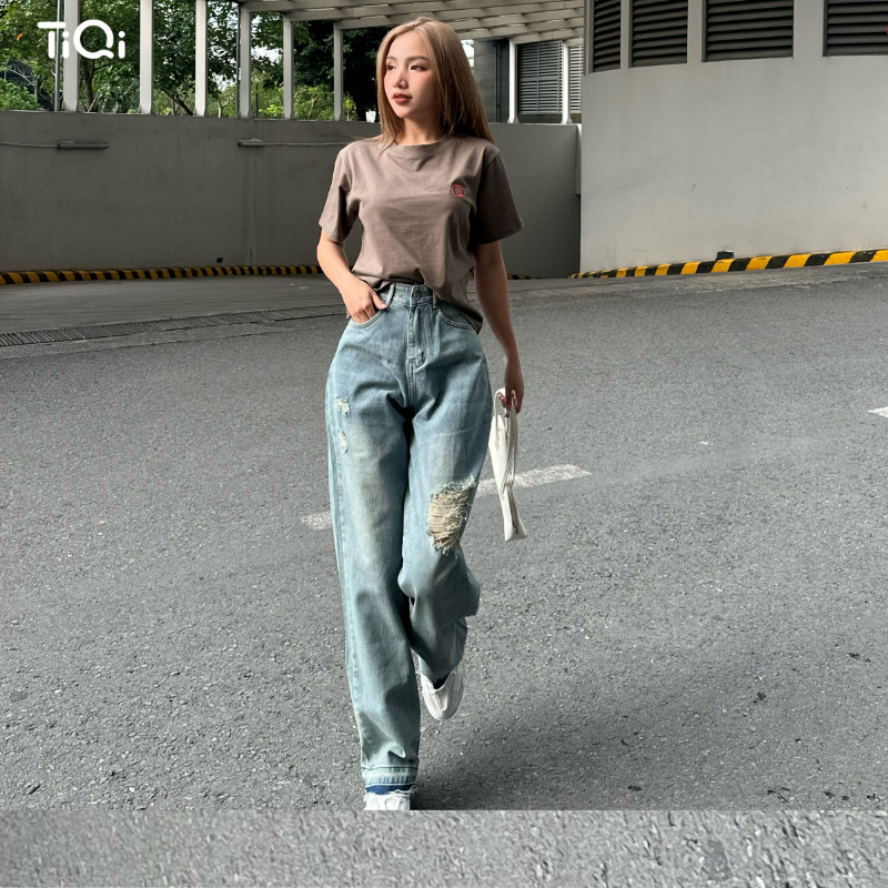 Quần jean nữ ống rộng rách Retro TiQi Jeans B2-305