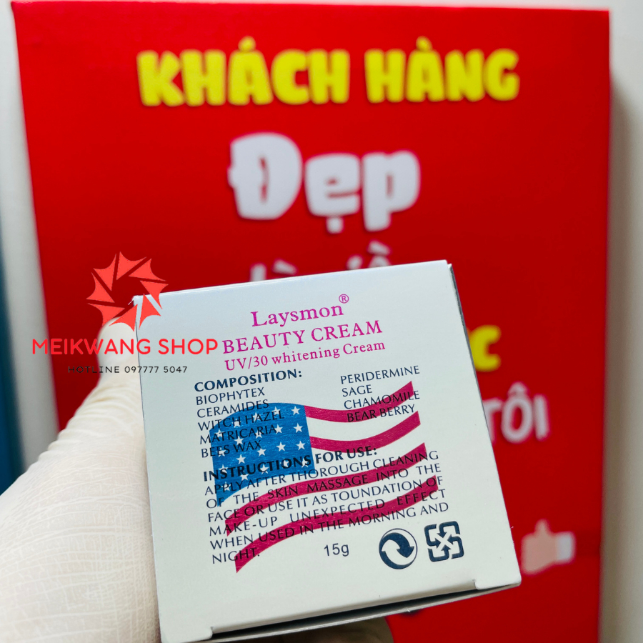 Kem LAYSMON UV/30 BEAUTY CREAM 15g - Dưỡng Trắng - Cải Thiện Da Nám - Da Tối Màu - Chống Nhăn - Ngừa Lão Hóa