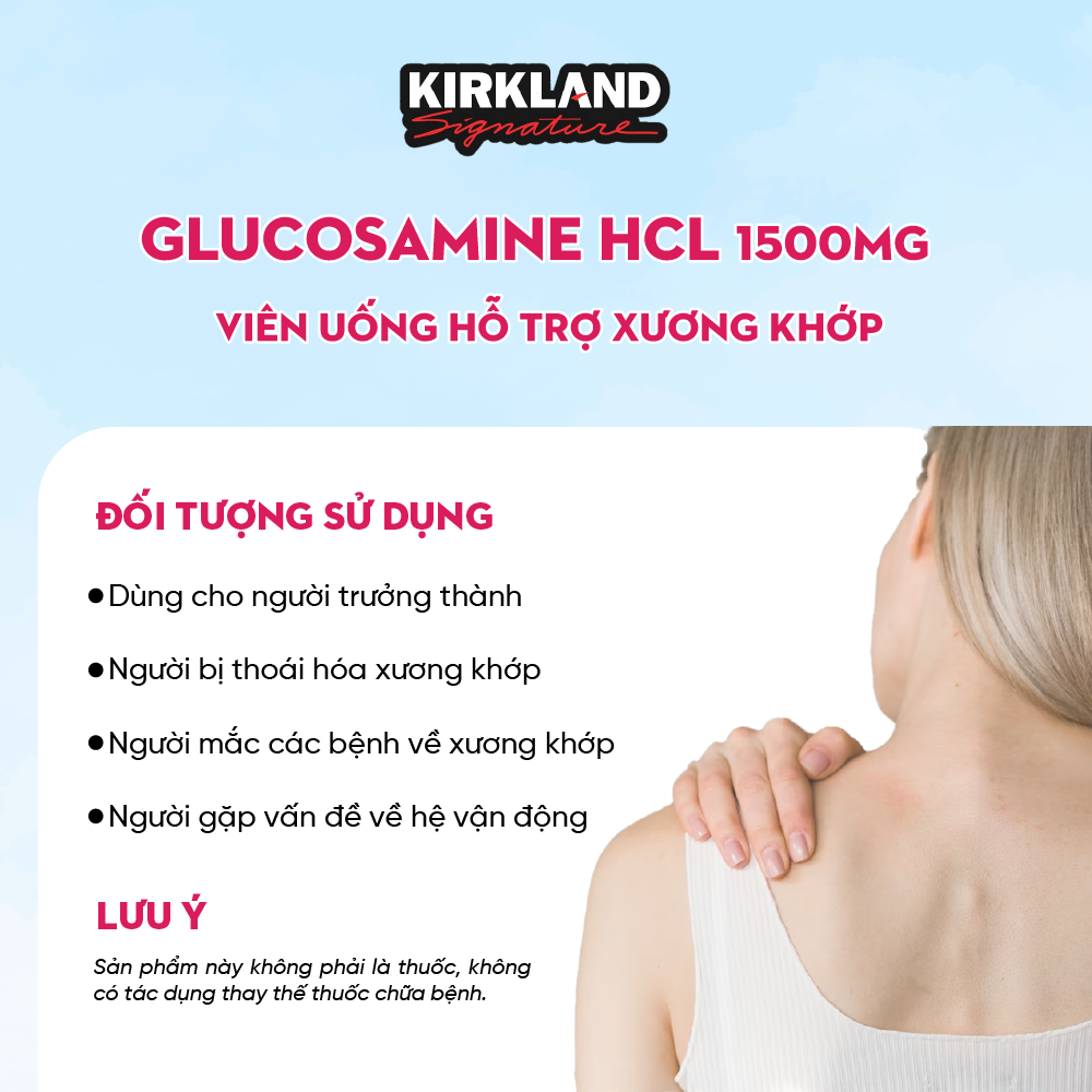 Viên uống Glucosamine HCL 1500mg With MSM 1500mg Kirkland Signature 375 viên cải thiện vấn đề về xương khớp, dịch nhầy