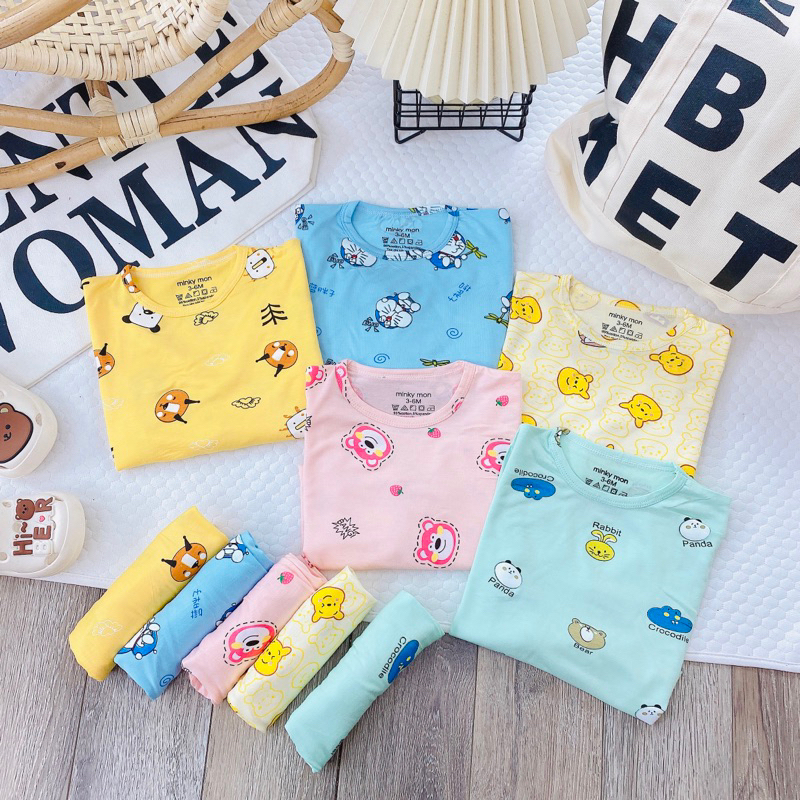 Bộ dài tay thun lạnh Minky in hình toàn thân cho bé chất đẹp