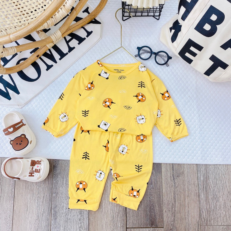 Bộ dài tay thun lạnh Minky in hình toàn thân cho bé chất đẹp