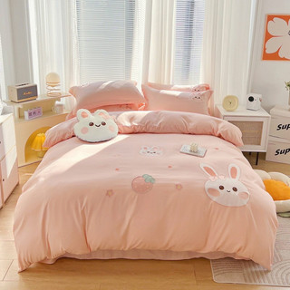 Bộ chăn ga cotton đũi thêu thỏ bunny xinh xắn đáng yêu
