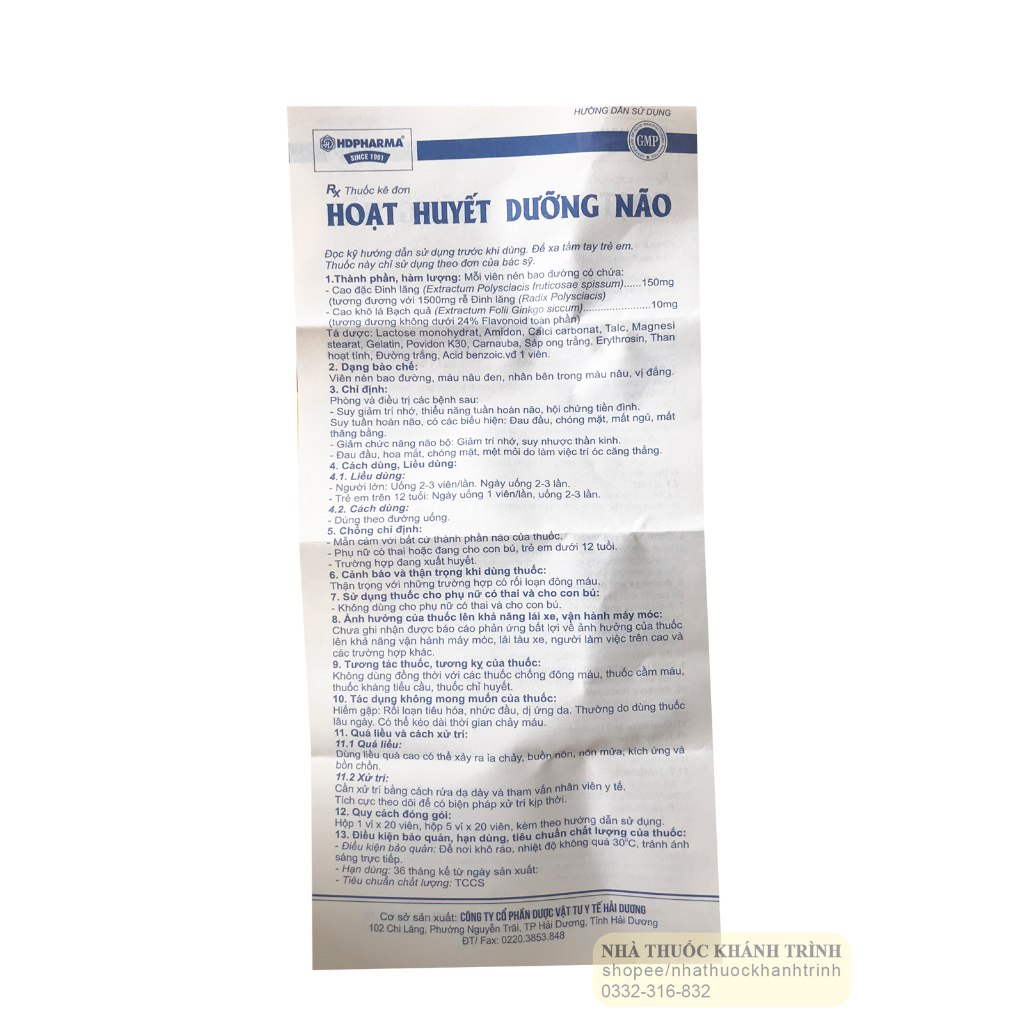 Viên uống Hoạt Huyết Dưỡng Não Hải Dương