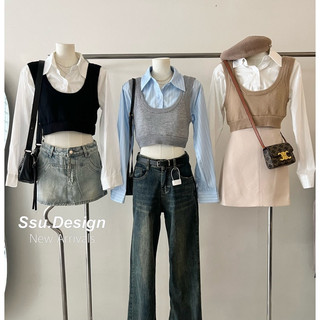 Set sơ mi kèm gile croptop (loại 1)