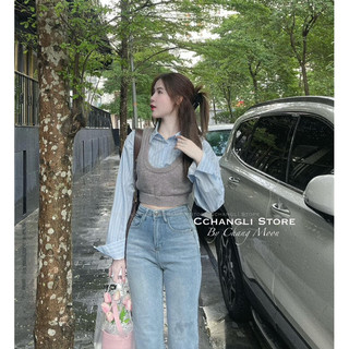 Set sơ mi kèm gile croptop (loại 1)