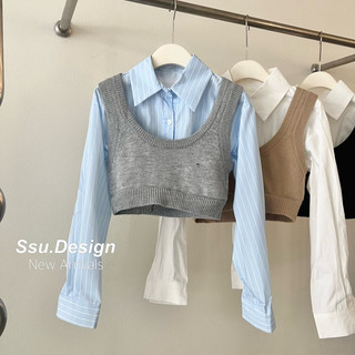Set sơ mi kèm gile croptop (loại 1)