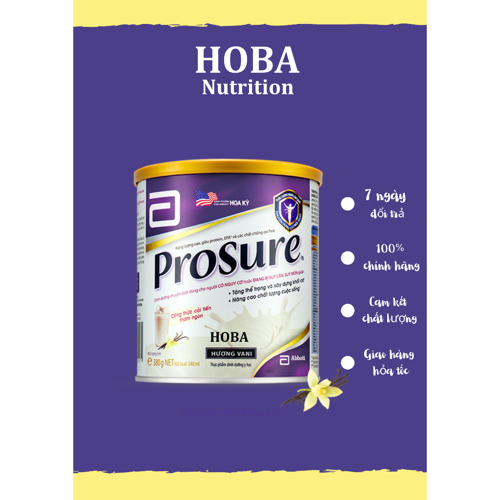 Sữa bột Abbott Prosure 380g hương vani dành cho người ung thư - Hàng chính hãng date mới nhất