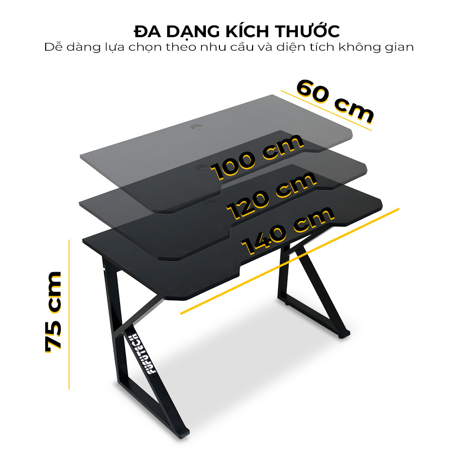 Bàn Gaming chữ K kích thước 1 mét 4  dùng để máy tính, CPU, Chân sắt mặt gỗ MDF cao cấp