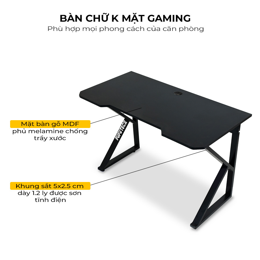 Bàn Gaming chữ K kích thước 1 mét 4  dùng để máy tính, CPU, Chân sắt mặt gỗ MDF cao cấp