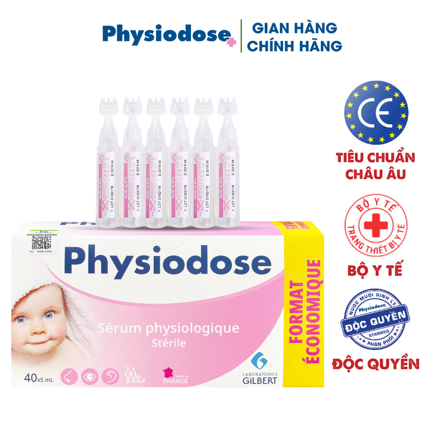 Nước Muối Sinh Lý Physiodose Vệ Sinh Tai, Mũi, Mắt Cho Bé (Hộp 40 ống x 5ml)