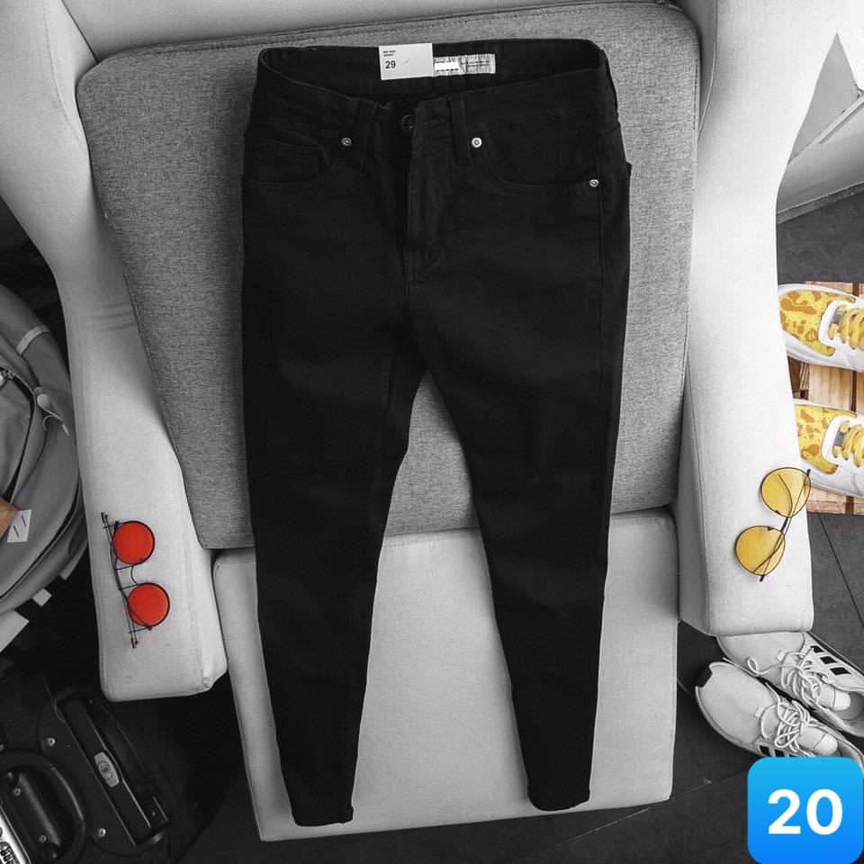 Quần jean nam rách vá gối màu đen đậm chất bò cao cấp co dãn 4 chiều cực đẹp, quần rin nam ptz.boutique Q91