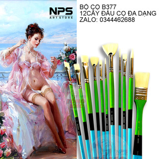 Bộ cọ b377 sunway mềm, 12 cây có đầu cọ đa dạng