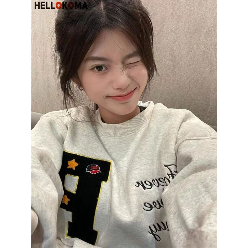 Áo sweater nữ tay dài in chữ phong cách Hàn Quốc