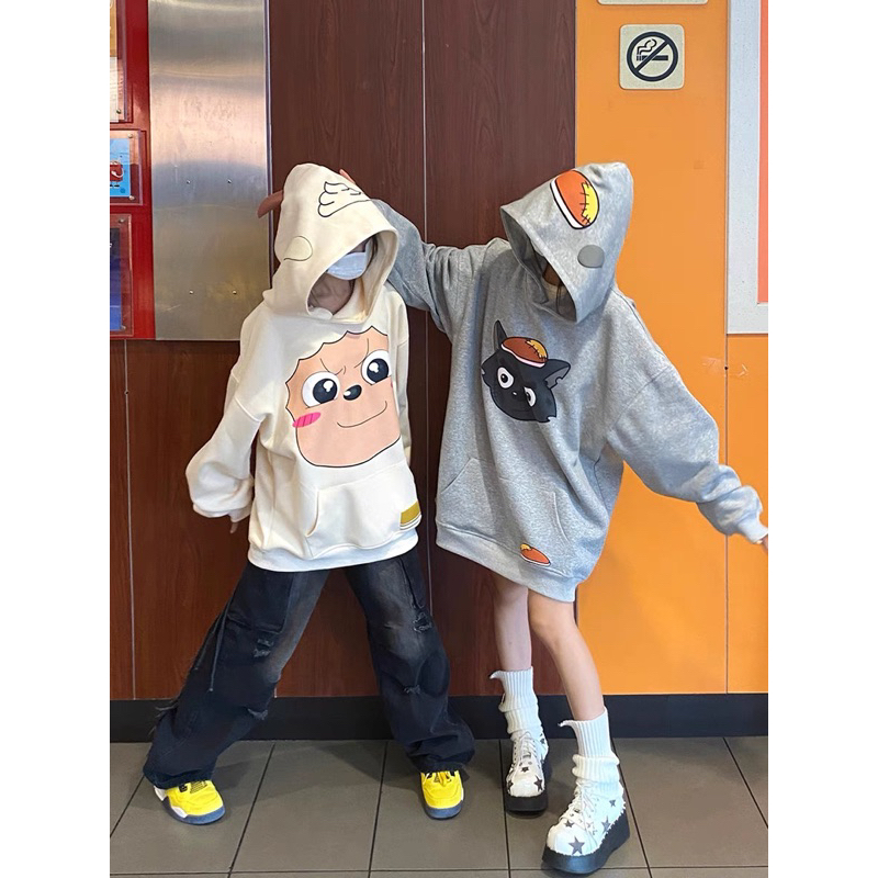 Hàng Cao Cấp - Áo Hoodie Cừu Vui Vẻ và Sói Xám, Áo Hoodie Dáng Rộng Thiết Kế Hoạt Hình Dễ Thương